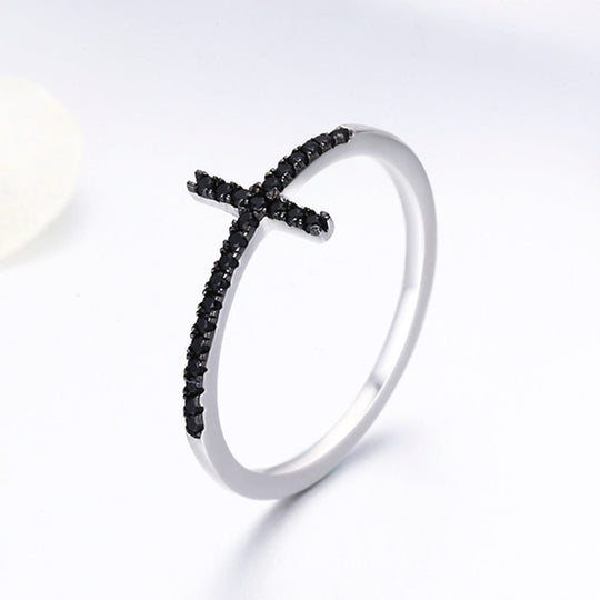SILVER CROSS SPARKLE RING