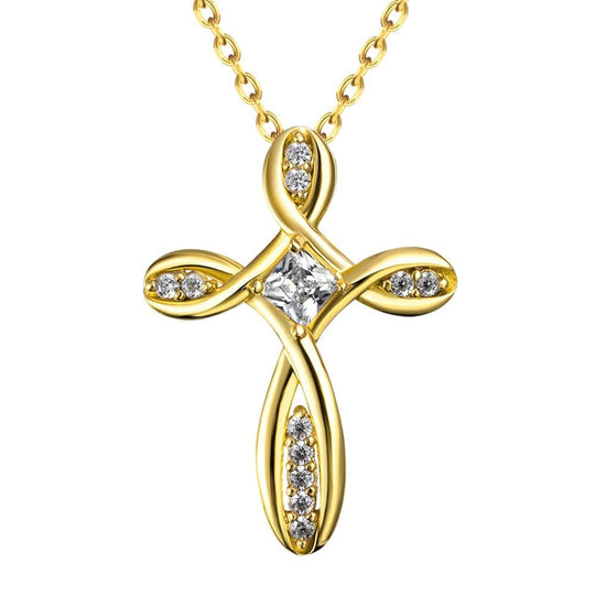 ZIRCON TIED CROSS NECKLACE