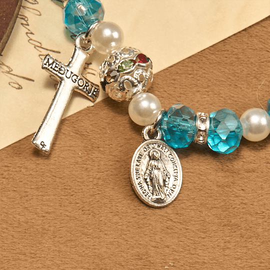 Modern Clear Crystal Stretch Braceletwith Crucifix & Miraculous Medal: Contemporary Faith Statement