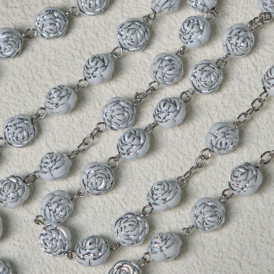 Delicate White Rose Devotional Beads Rosary and Bracelets with Virgin Mary