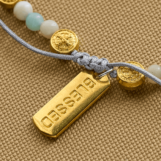 Two-color St. Benedict Blessing Anklet with Gentle Natural Stone Beads