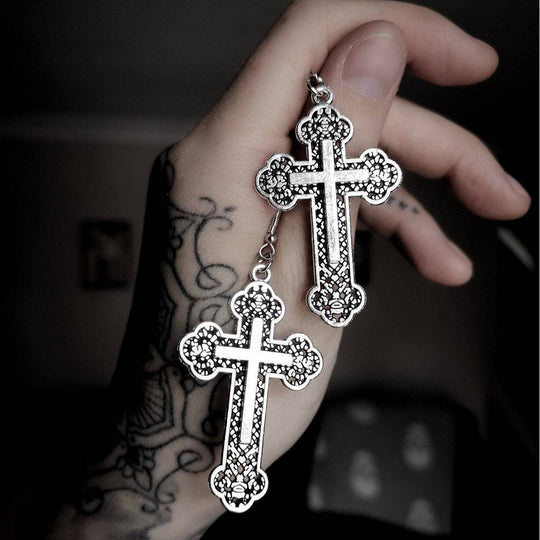 Vintage Filigree Cross Drop Earrings: Edgy Daily Jewelry