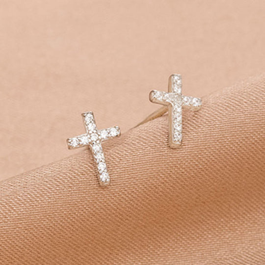 Minimal Quiet Shine S925 Faith Cross Earrings in Dual Color