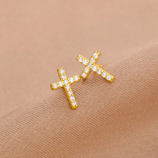 Minimal Quiet Shine S925 Faith Cross Earrings in Dual Color