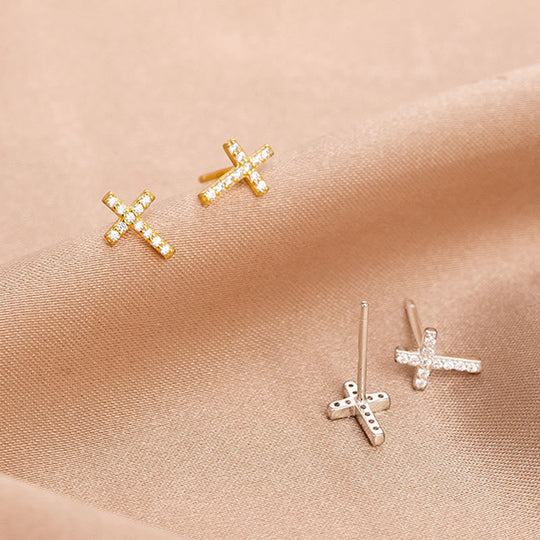 Minimal Quiet Shine S925 Faith Cross Earrings in Dual Color