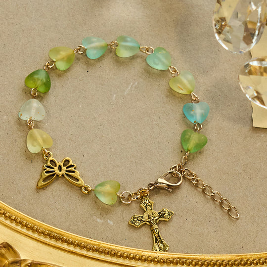 Green Heart & Butterfly Rosary, Bracelet: Devotion & Artful Spirituality