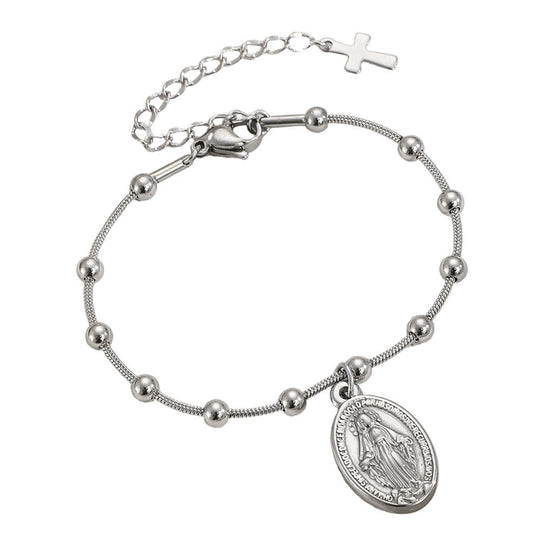 Our Lady Medal with Cross Accent Bracelet: Faith & Care Reminder for Daily Wear