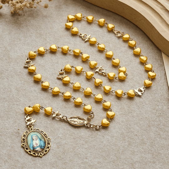 Yellow Heart Bead Rosary & Bracelet Set: Tender Companion of Daily Grace