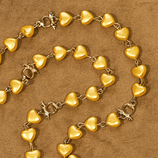 Yellow Heart Bead Rosary & Bracelet Set: Tender Companion of Daily Grace