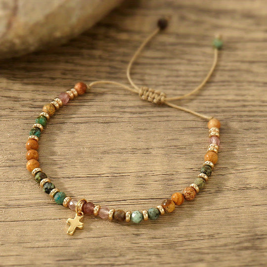 Natural Stone & Cross Bracelet with Bible Card Series: Tender Devotion for Special Moments