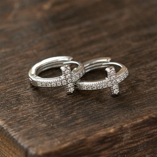 Elegant Dual-Color Cross Huggie Hoops: Timeless Beauty of Faith