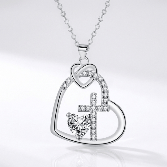 HEART-SHAPED CROSS INLAID NECKLACE