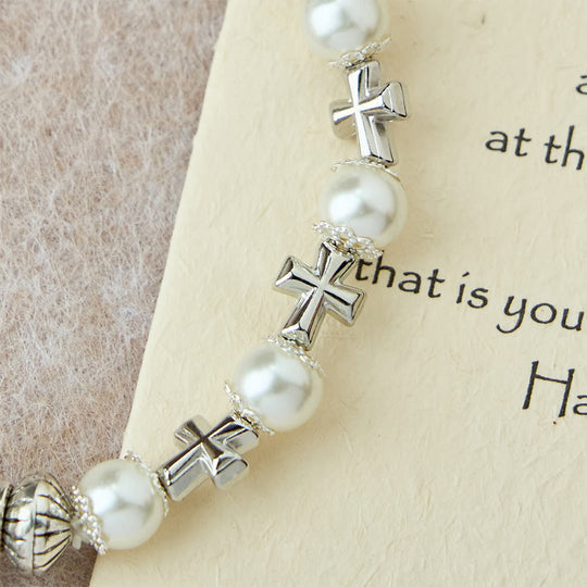 Silver Cross Accent Beaded Bracelet: Embody the Grace of Prayerful Reflection