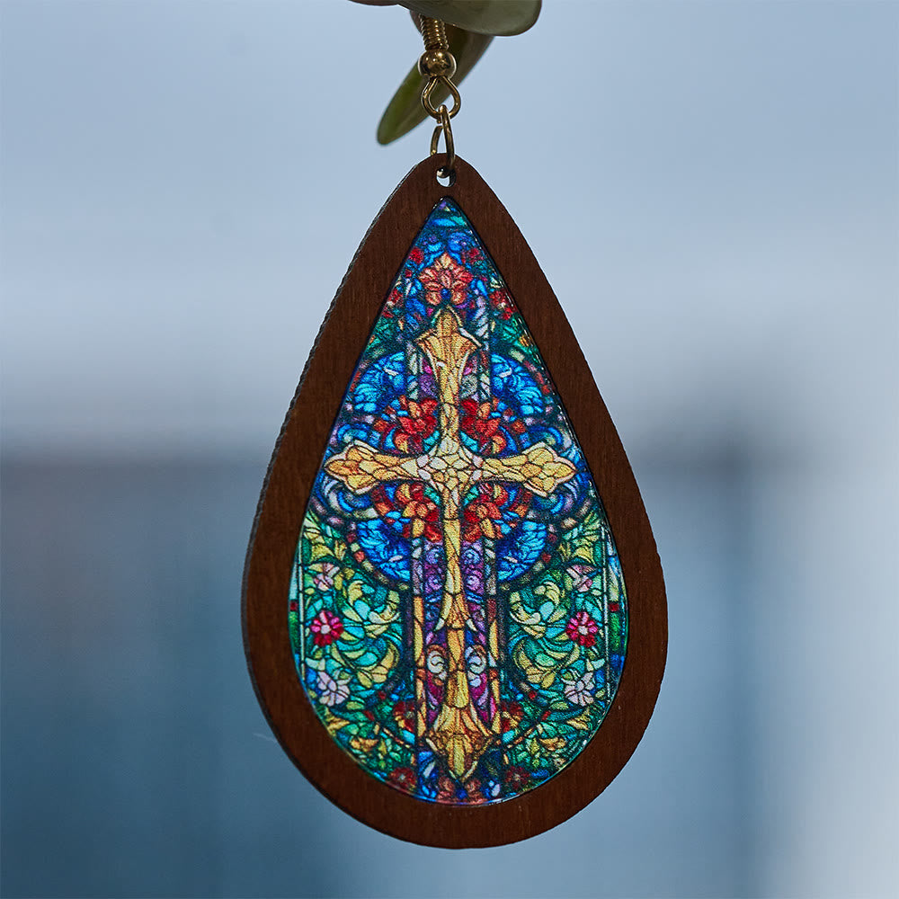 Glorious Grace Tear Drop Earrings Inspired by Colorful Church Window Art