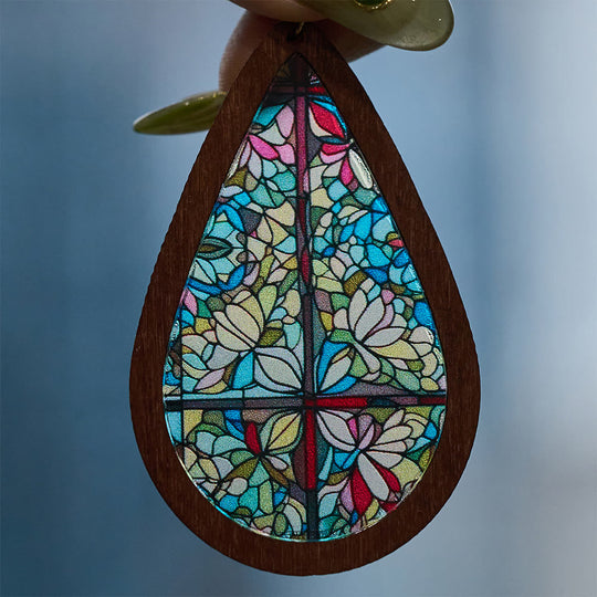 Glorious Grace Tear Drop Earrings Inspired by Colorful Church Window Art