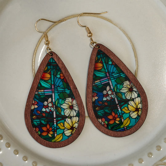 Glorious Grace Tear Drop Earrings Inspired by Colorful Church Window Art