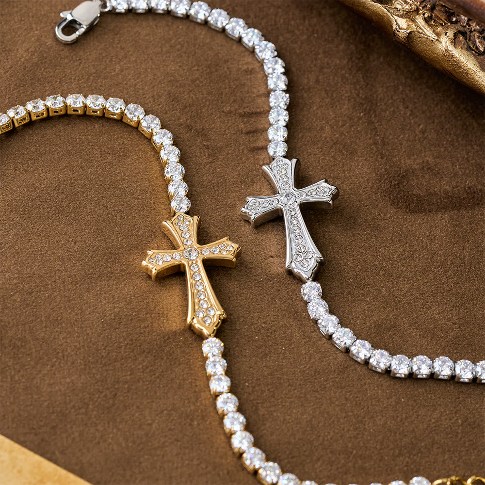 2-Color Elegant Zircon-Encrusted Cross Bracelet: A Symbol of Divine Grace & Elegance