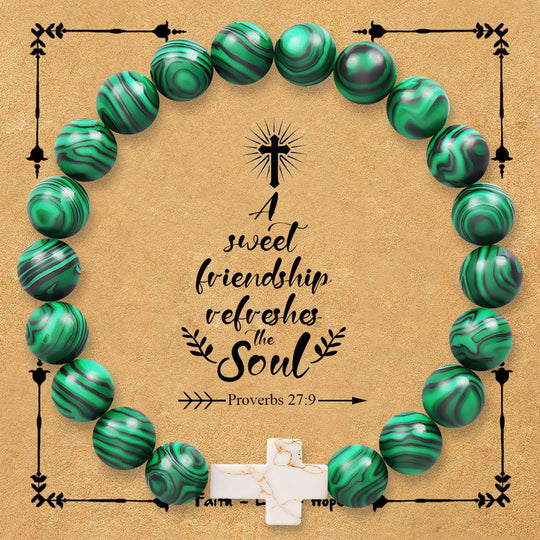 Natural Stone Cross Bracelet with Proverbs 27:9 Card: A Symbol of Divine Friendship & Grace
