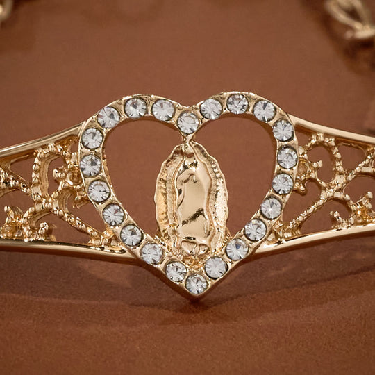 Gold Filigree Our Lady Bracelet with Zircon Halo: A Symbol of Marian Devotion & Divine Grace