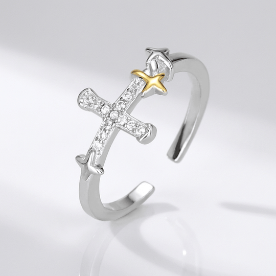 GOLD STAR CROSS RING - (ADJUSTABLE)