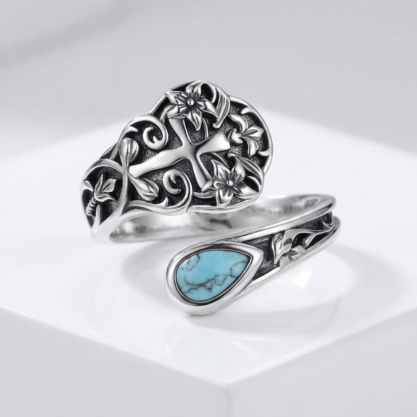 Turquoise Grace Cross Floral Ring