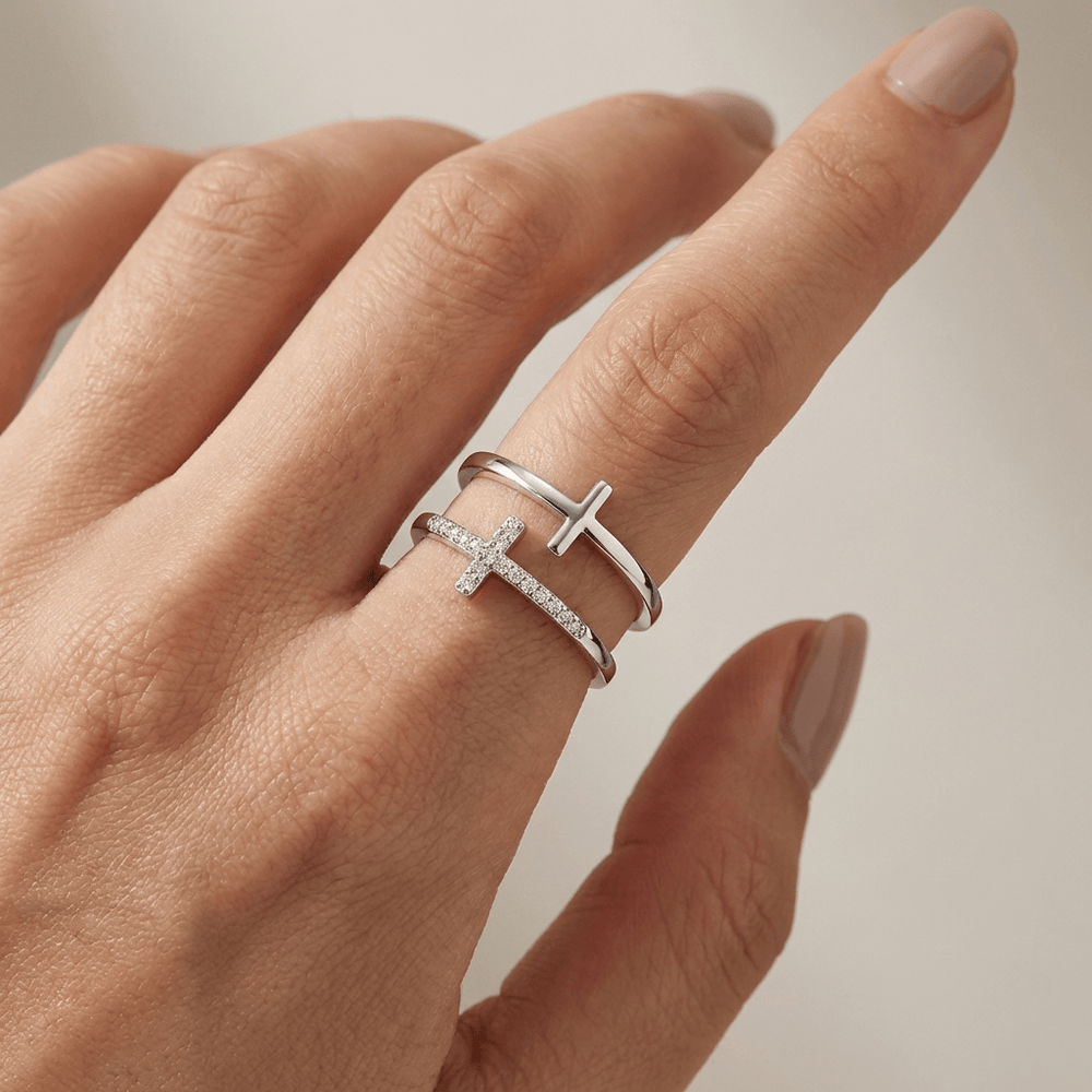 GLORY DOUBLE CROSS RING - (ADJUSTABLE)