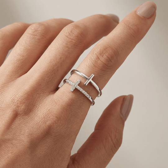 GLORY DOUBLE CROSS RING - (ADJUSTABLE)
