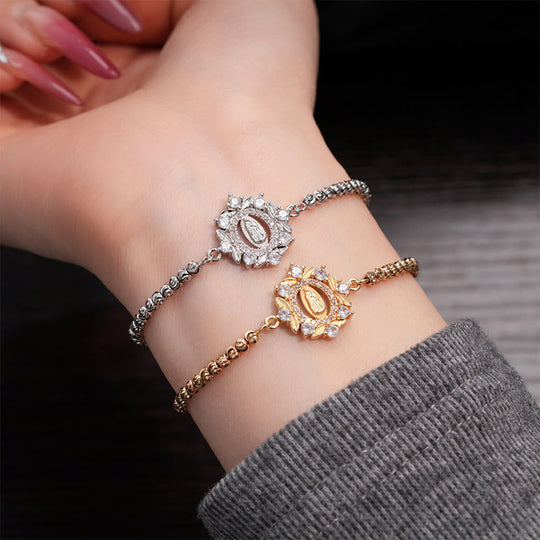 Our Lady Miraculous Medal Halo Cz Beaded Bracelet: Emblem Of Divine Protection & Grace
