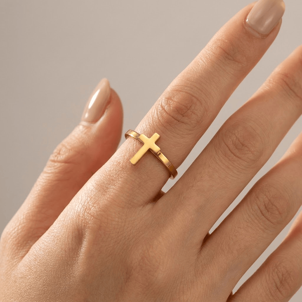CROSS ON TOP RING - (ADJUSTABLE)