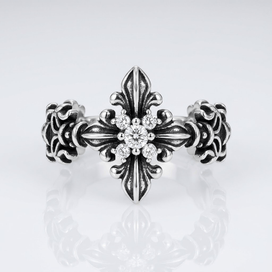 RETRO ZIRCON CROSS RING - (ADJUSTABLE)