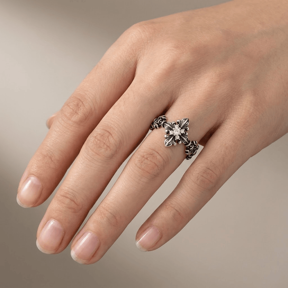 RETRO ZIRCON CROSS RING - (ADJUSTABLE)
