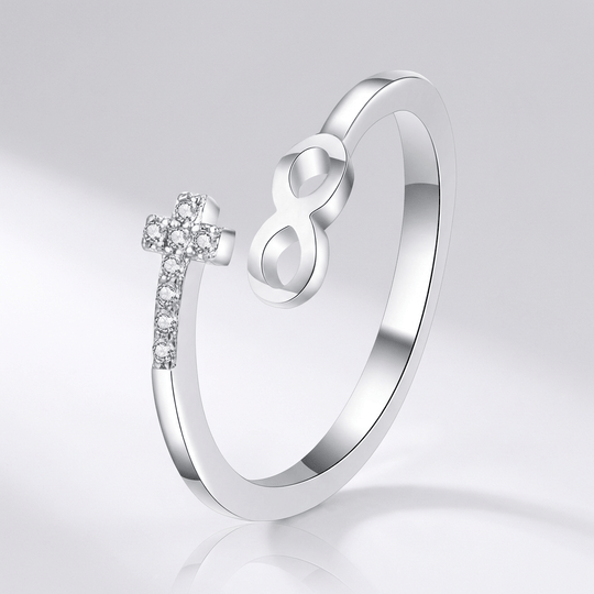FAITH & INFINITY SILVER RING - (ADJUSTABLE)