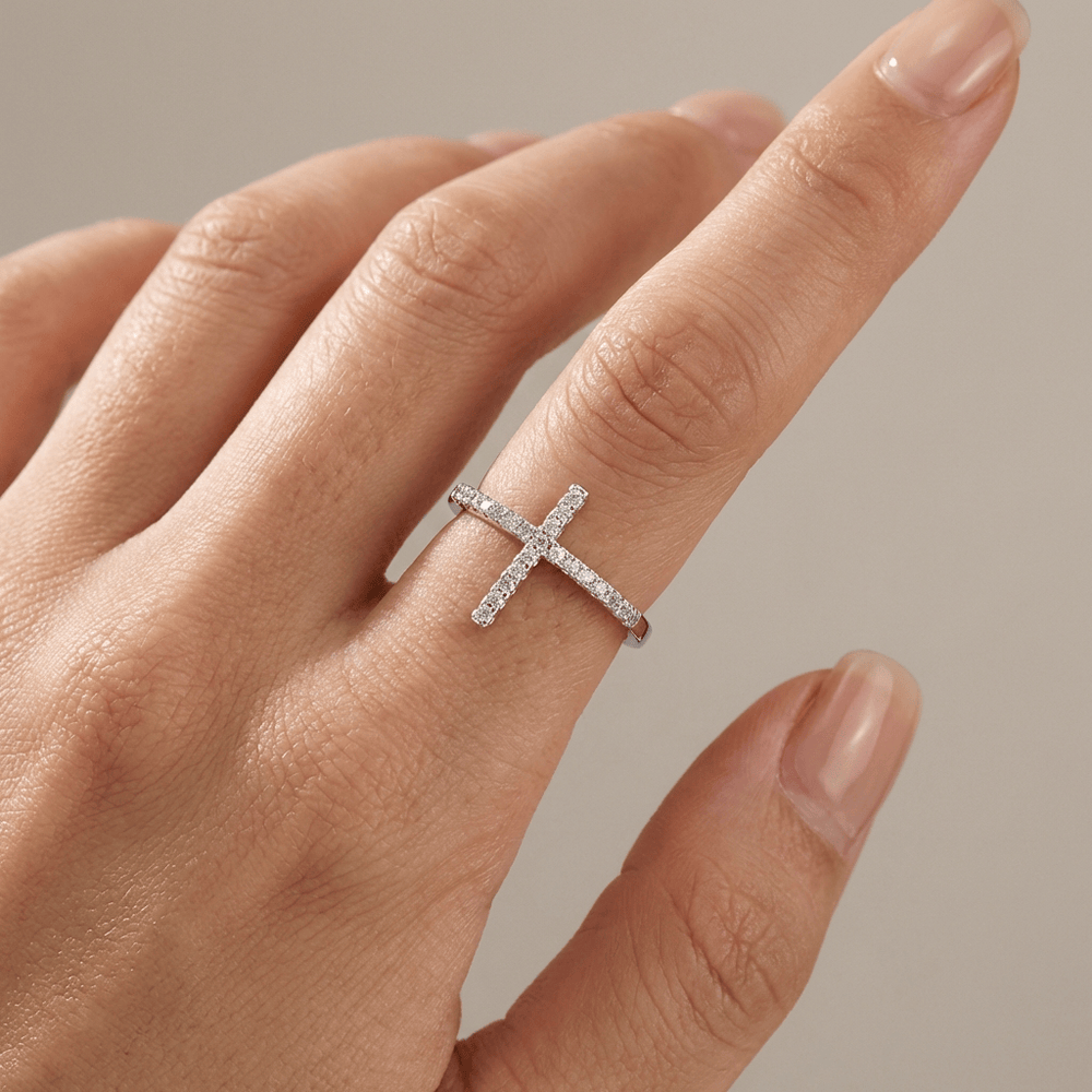 BLESSED SHINE CROSS SILVER RING - (ADJUSTABLE)