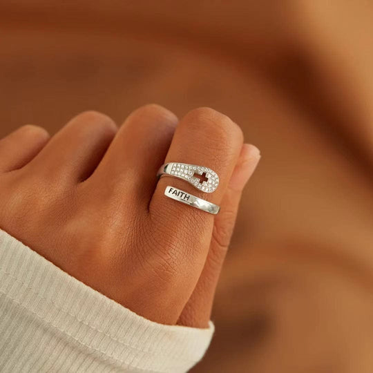 SILVER FAITH & CROSS ZIRCON RING