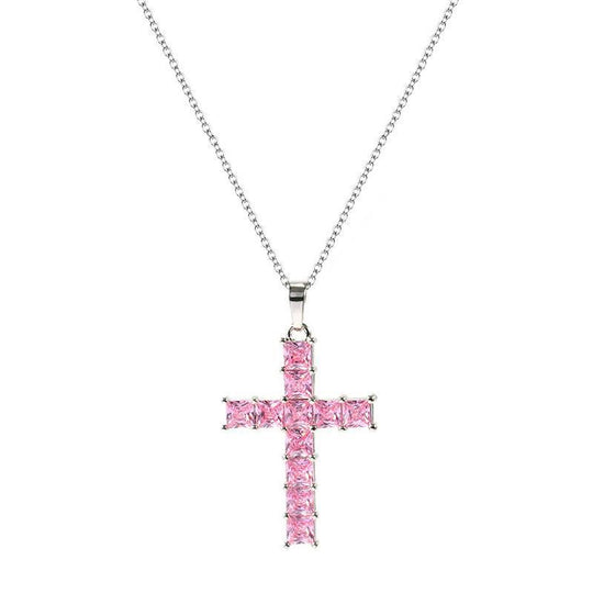 COLORFUL DIAMONDS CROSS NECKLACE