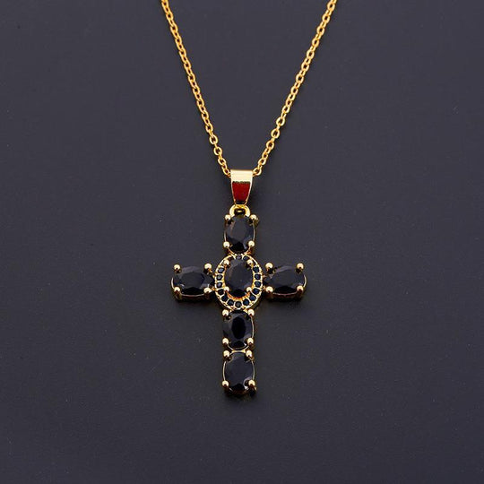 COLORFUL GEMSTONES CROSS NECKLACES