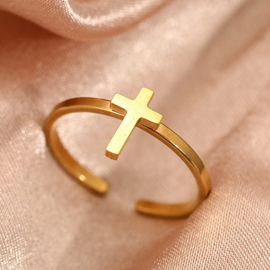 CROSS ON TOP RING - (ADJUSTABLE)