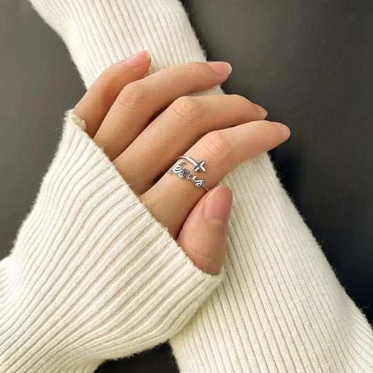 SILVER JESUS & FAITH RING - (ADJUSTABLE)