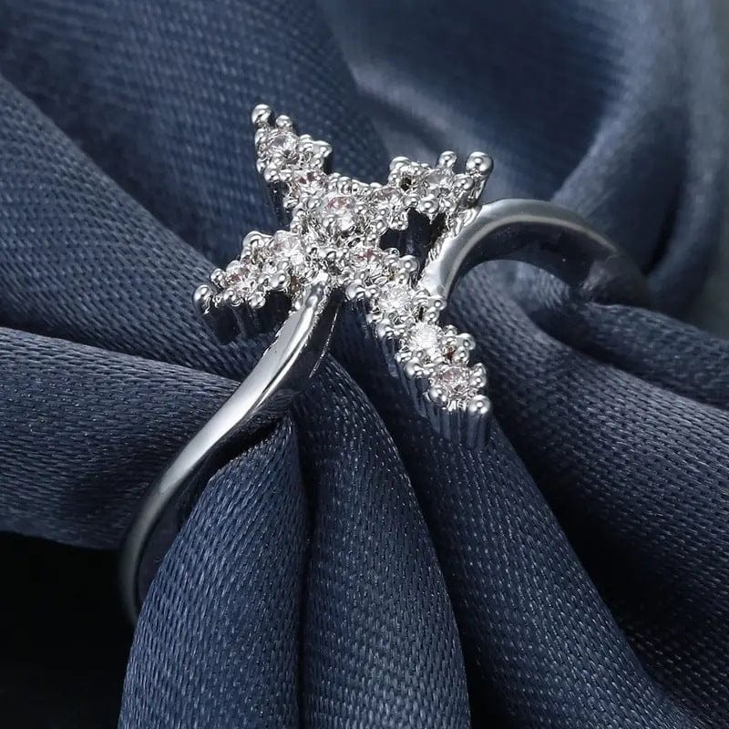 ZIRCON COVERED SILVER CROSS RING