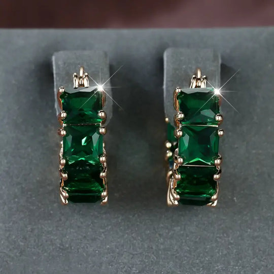 Gold Emerald Chunky Hoop Earrings