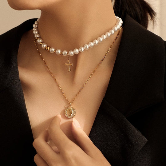 FAITHFUL PEARL LAYERED NECKLACE