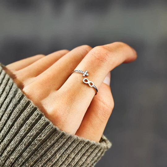 FAITH & INFINITY SILVER RING - (ADJUSTABLE)