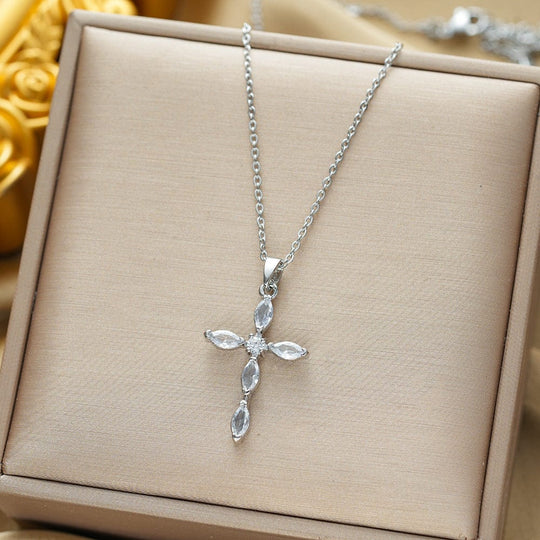 COLORFUL ZIRCON CROSS NECKLACE