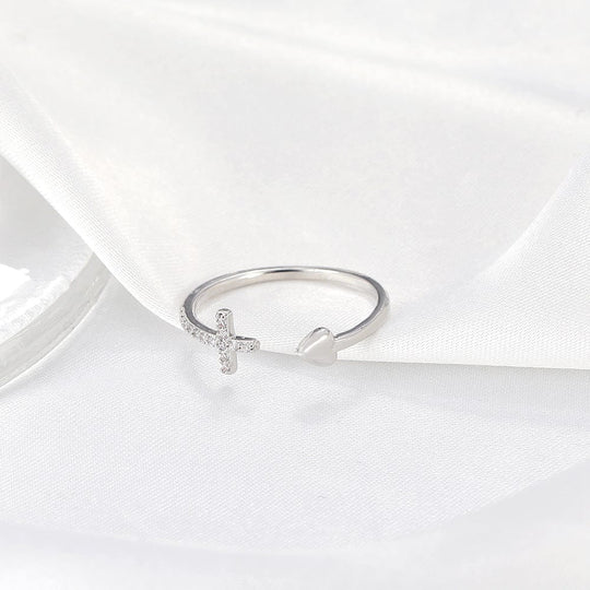 LOVE & CROSS SILVER RING