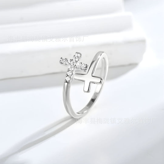 HOLY DOUBLE CROSS RING - (ADJUSTABLE)