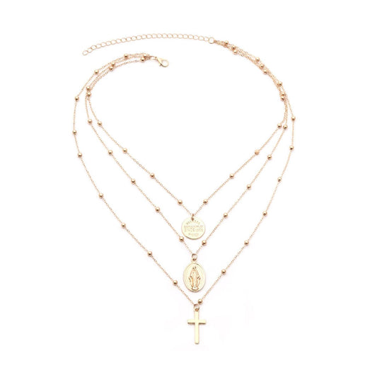 3-1 LAYERED CROSS NECKLACE