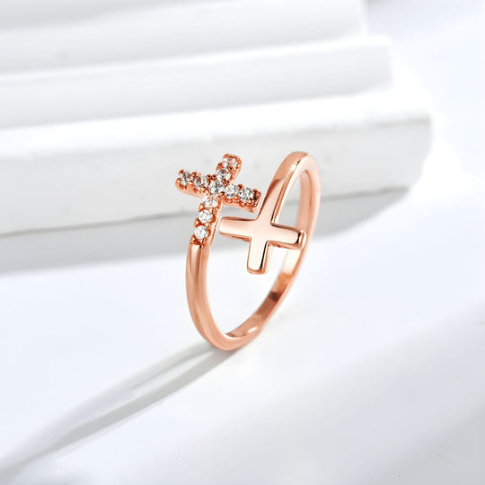 HOLY DOUBLE CROSS RING - (ADJUSTABLE)