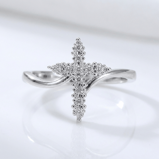 ZIRCON COVERED SILVER CROSS RING