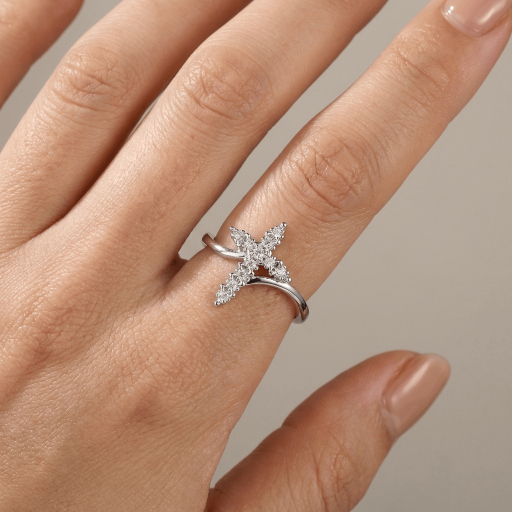 ZIRCON COVERED SILVER CROSS RING