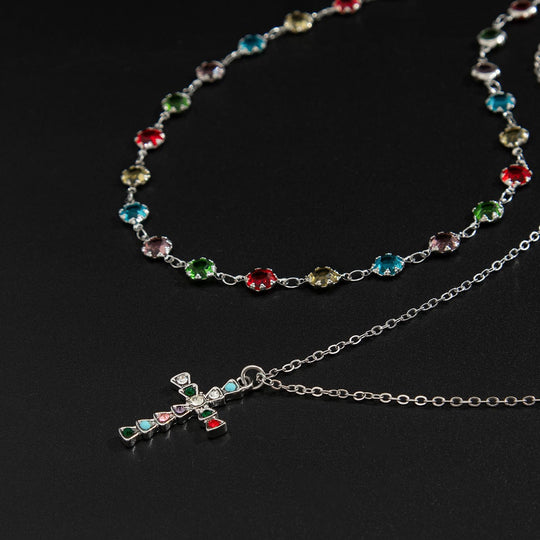 COLORFUL CROSS PENDANT NECKLACE